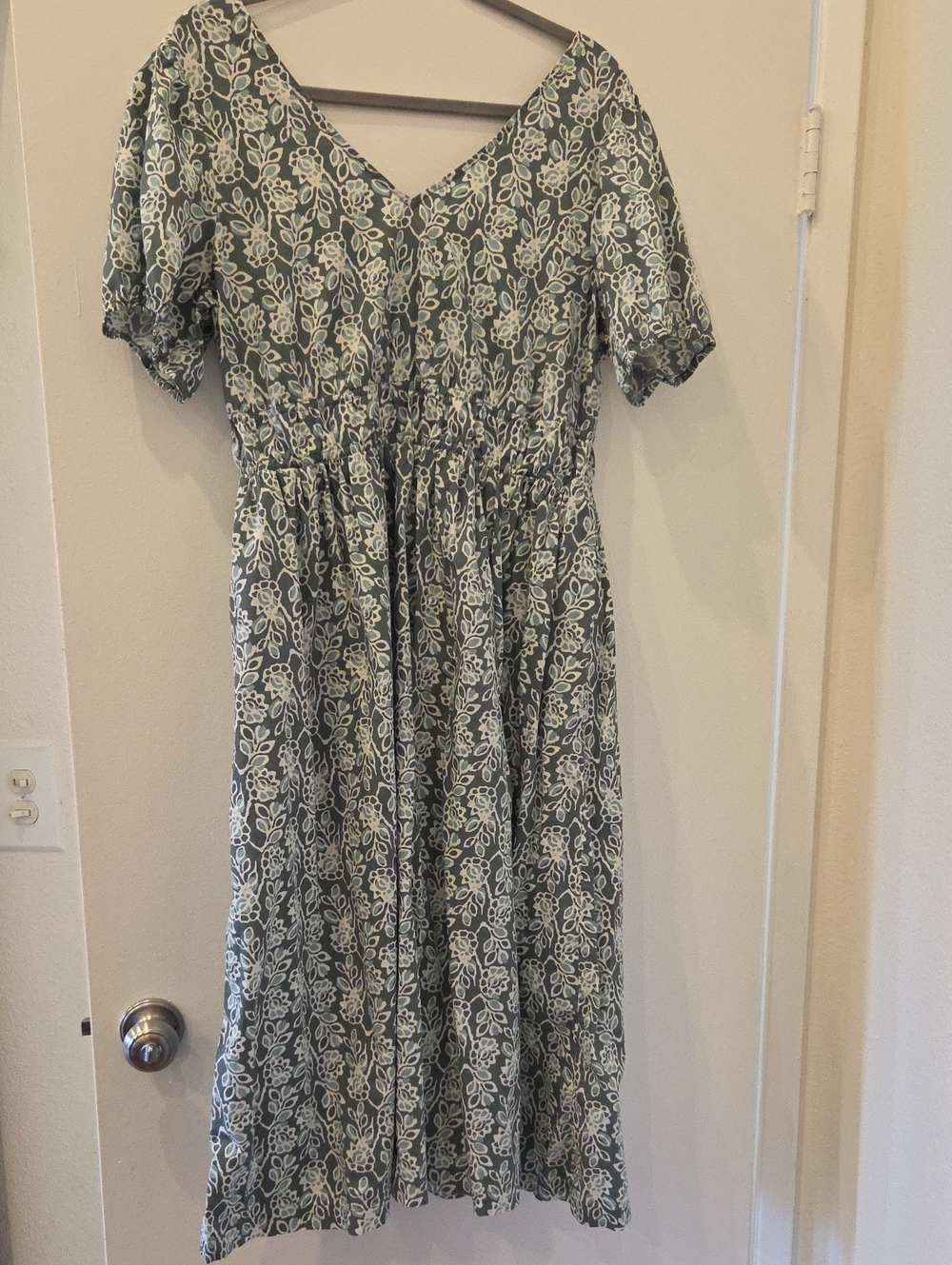J. Crew Sage Green Floral V-Neck Midi Dress
